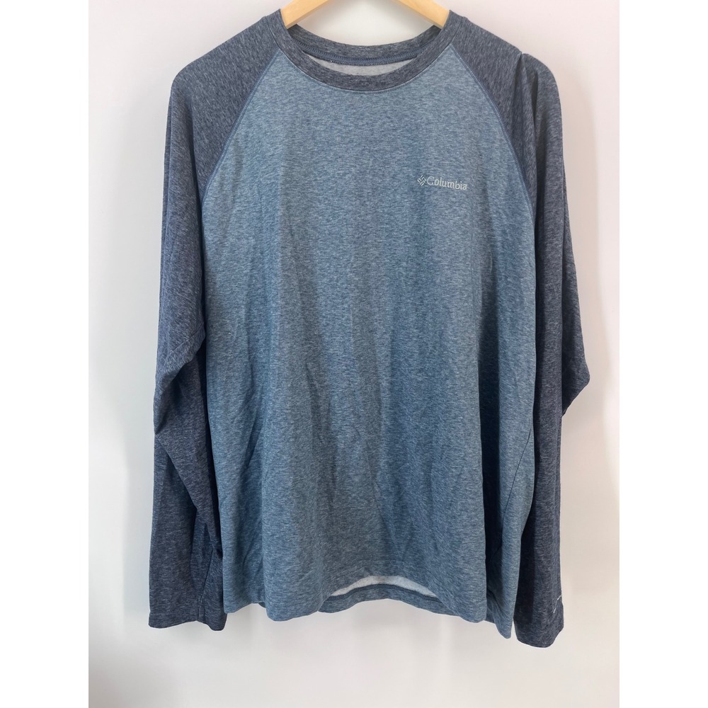 Columbia Mens XL Blue Heathered Raglan Long Sleeve Shirt Logo Tee Active Hiking